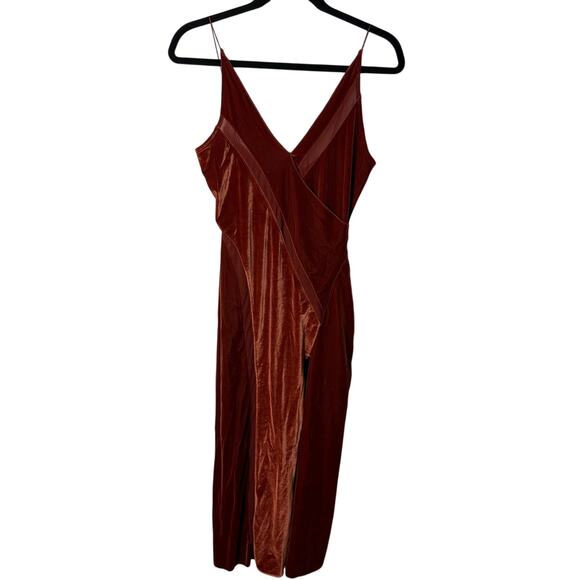 Free People Spliced Velvet Maxi Dress Women XS Bronze Sheer Cutouts Front Slit - Picture 4 of 14